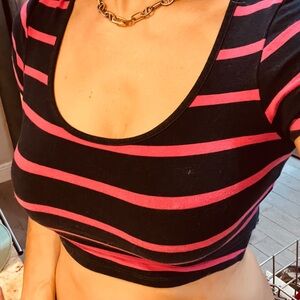Chic Black and Pink Striped Crop Top in Good condition S